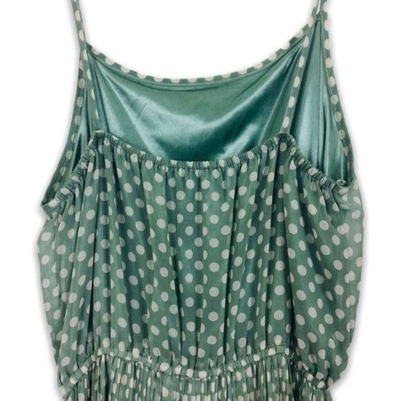O2 Collection Women’s Midi Sundress Large Juniors Polka Dot Pleats Green - Picture 6 of 9